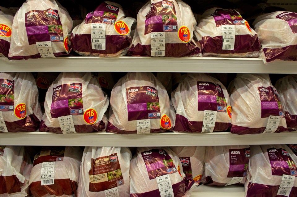 Christmas turkeys for sale in an Asda supermarket