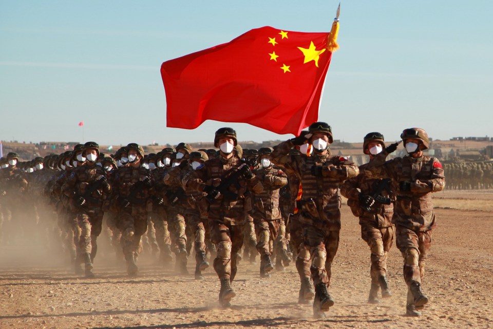 Chinese troops at a joint counterterrorism military exercise in Russia