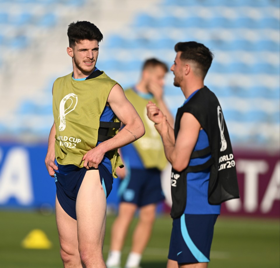 Declan Rice shows off his tanning legs to best pal Mason Mount