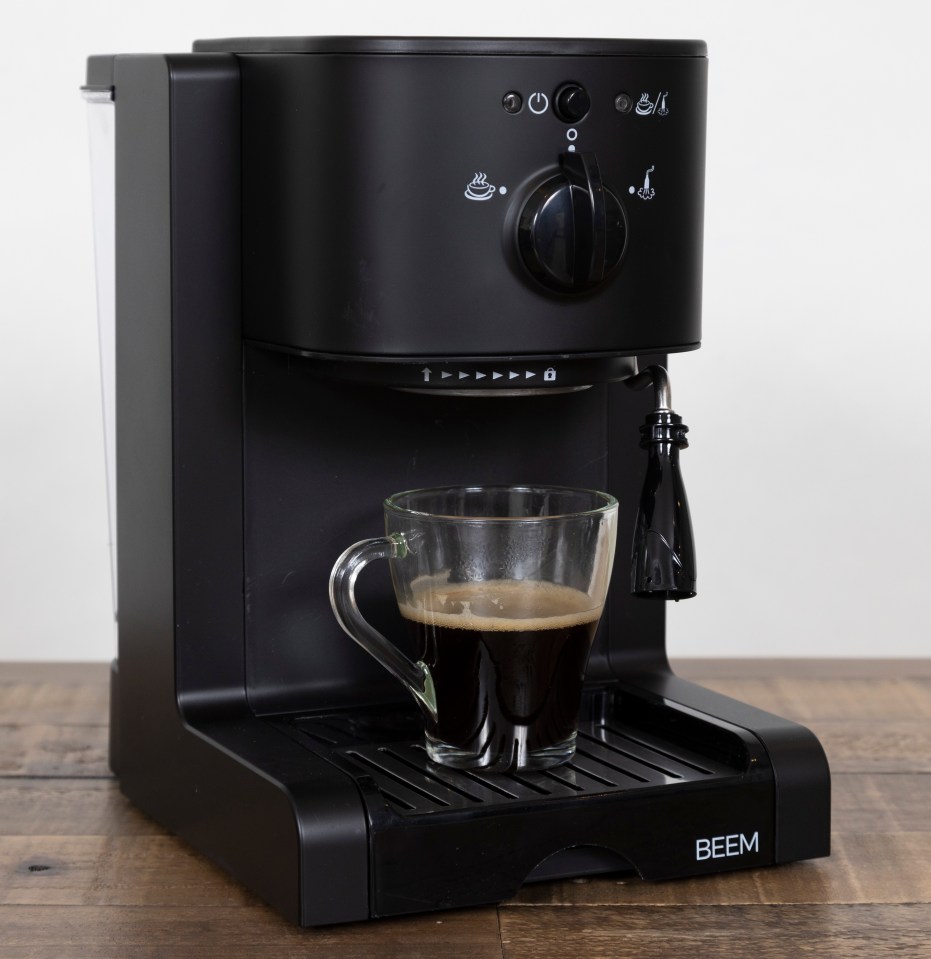 The Beem has a steam nozzle to froth milk and uses pods, pads or ground espresso