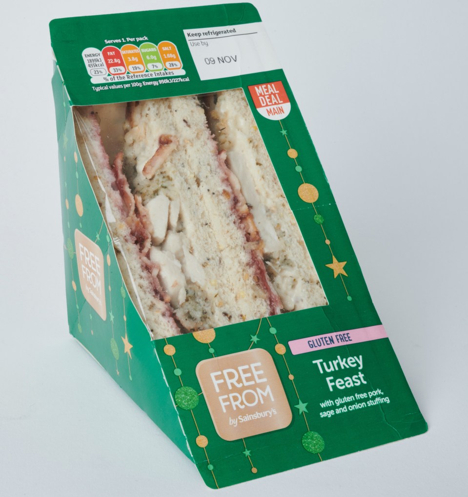 The turkey breast, pork, sage and onion stuffing and cranberry chutney were all delicious in Sainsbury’s gluten-free sandwich