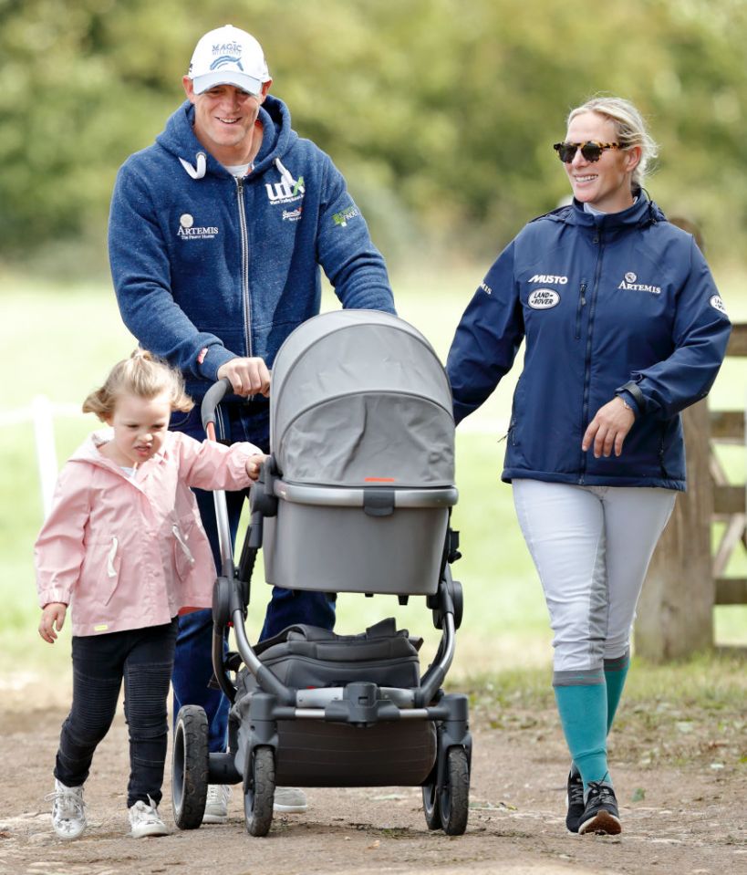 Zara and Mike Tindall on a family walk with daughters Mia and Lena Tindall