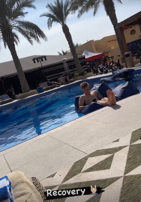 His post even captured Jordan Pickford lazing around on the pool