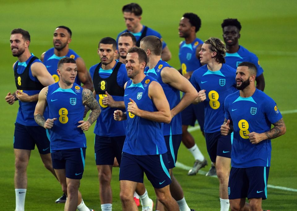 England players warm up ahead of the World Cup in Qatar