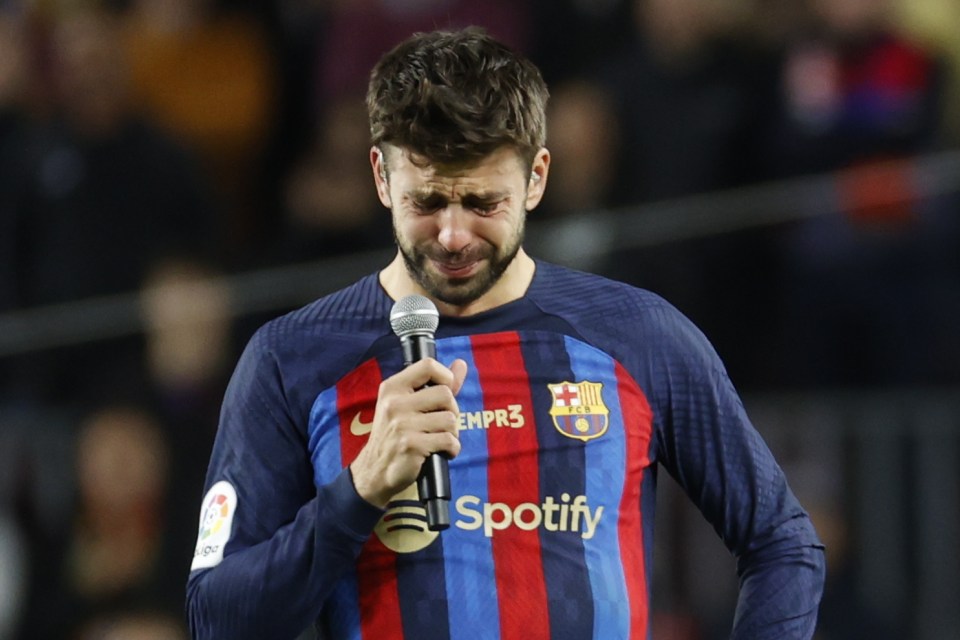 The defender struggled to to fight back the tears as he addressed the Nou Camp