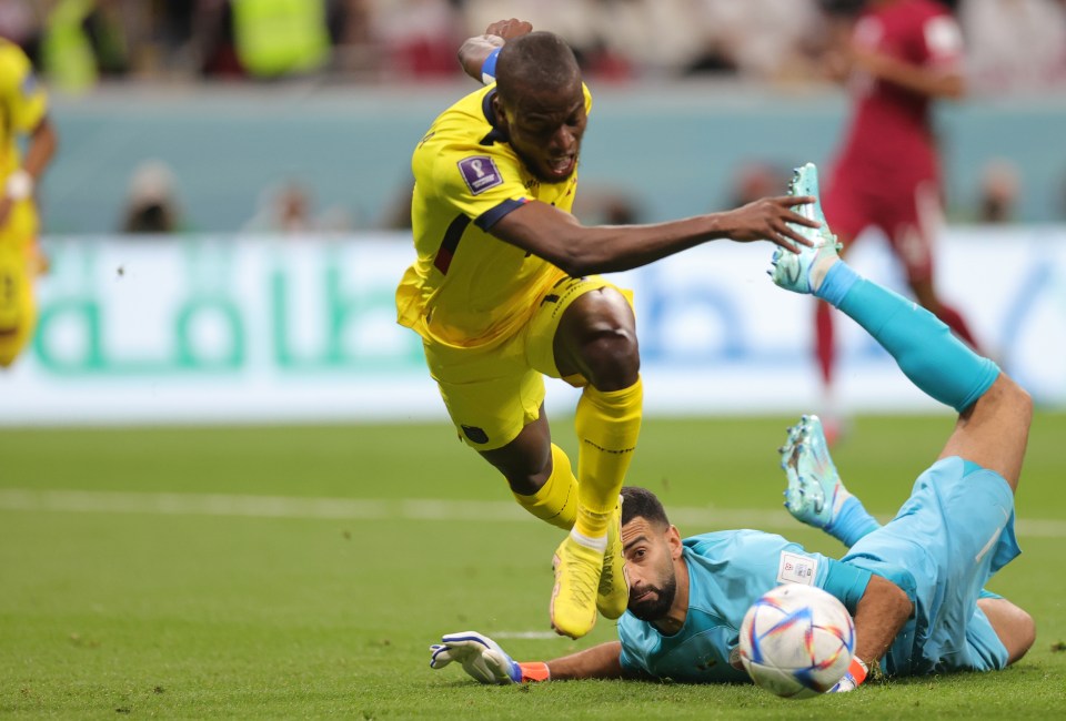 Valencia was brought down for a penalty after a quarter of an hour