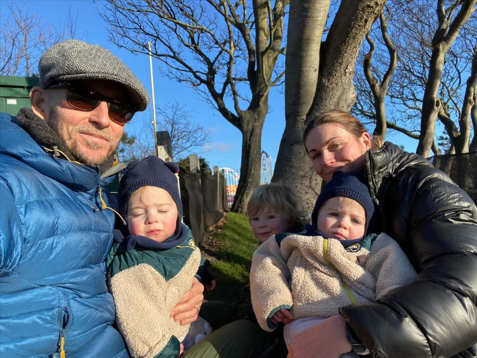 Jonnie with son Rex, three, and two-year-old twins Rafa and Cormac