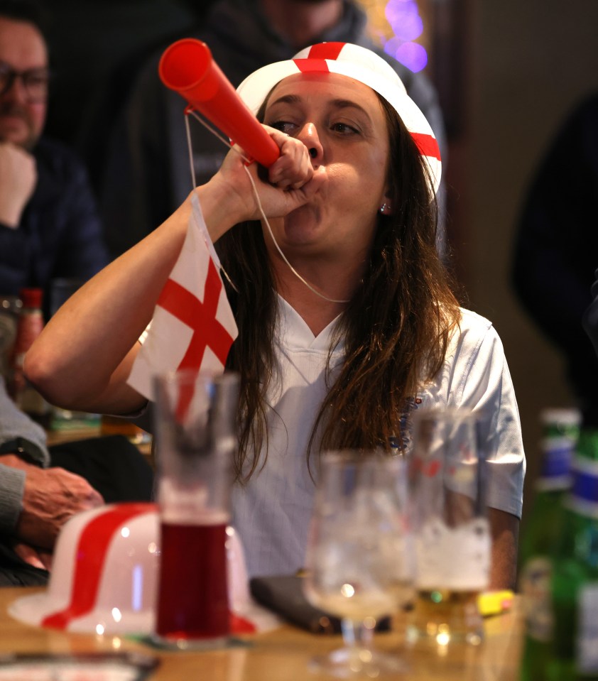 A fan in Sheffield makes herself heard as England run riot