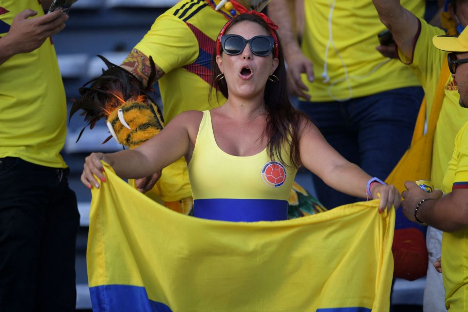 Fans of Colombia wait for the start of the qualification football match for Qatar