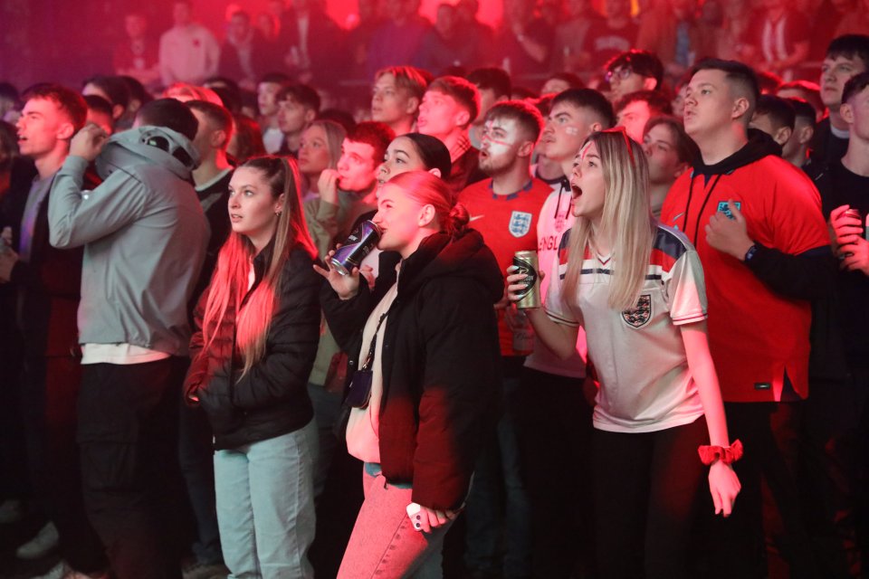 England fans at Depot Mayfield, Manchester, looked tense in the first 45 minutes before a stunning second half