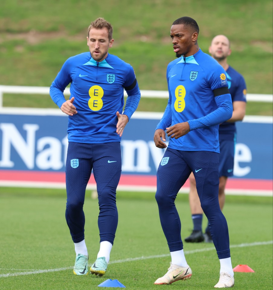 Toney seen training with England skipper Harry Kane