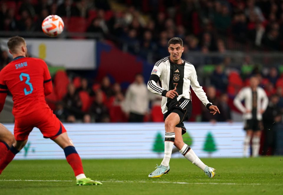 Kai Havertz scored two goals for Germany against England in a 3-3 draw during the Nations league