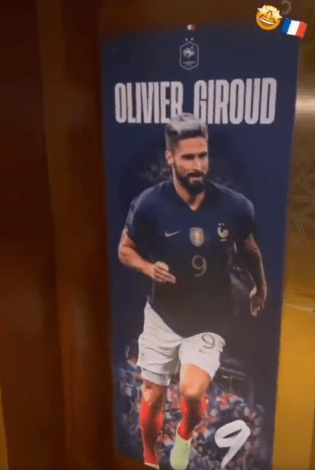 The France star was greeted with a picture of himself on the room's door