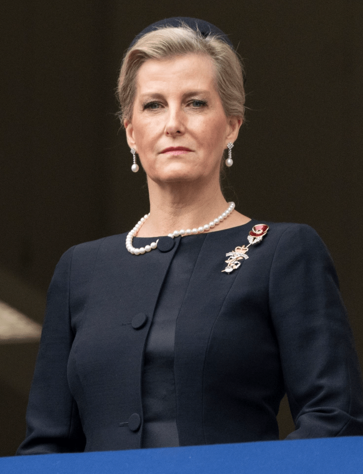 Sombre Sophie Wessex watches the Remembrance Day service from a balcony