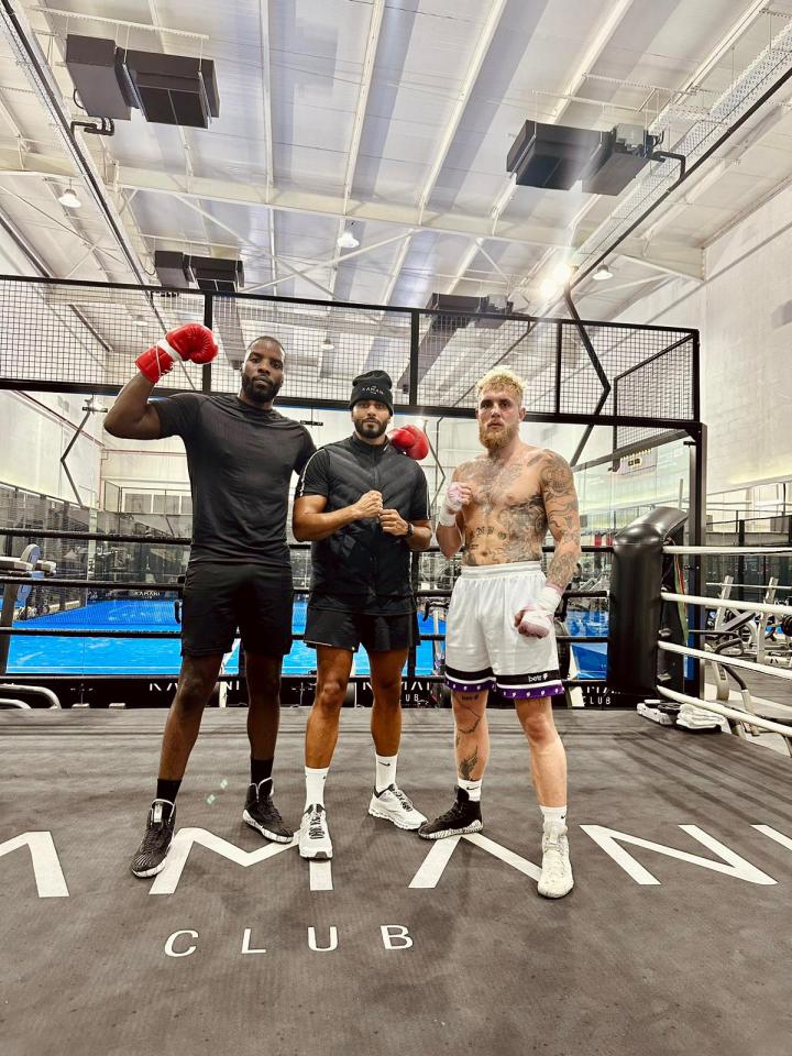 Jake Paul and Lawrence Okolie have been training at PrettyLittleThing founder Umar Kamani’s (centre) The Kamani Club Gym