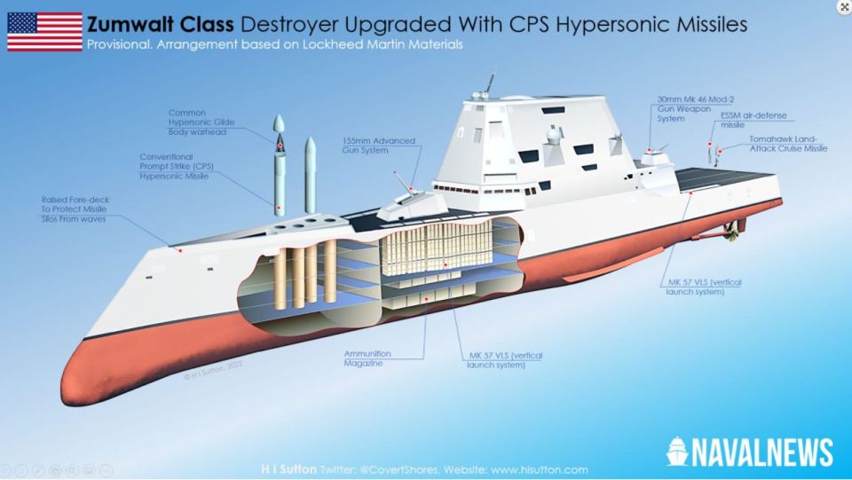 Up to 12 could be housed in four missile tubes in the Zumwalt-class destroyers