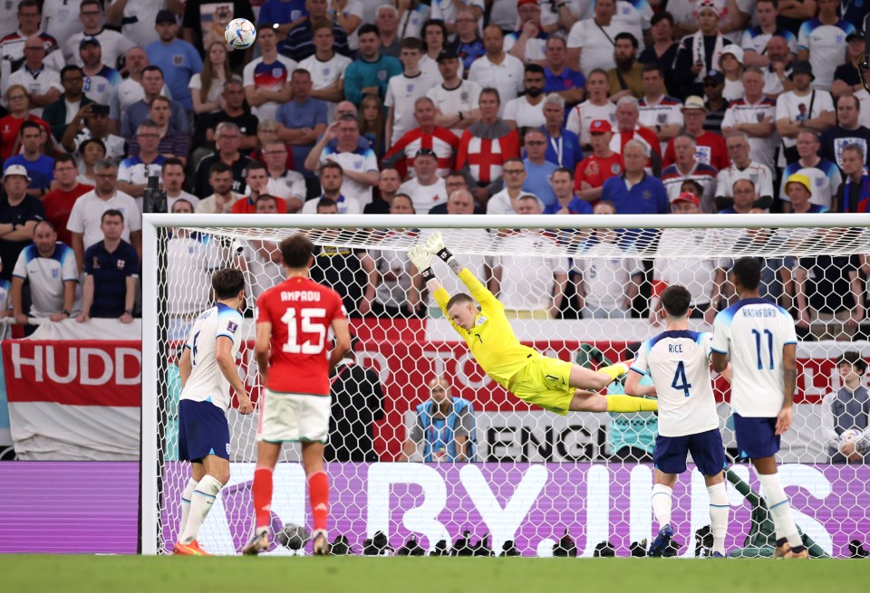 Pickford flung himself across the goal despite the effort going miles over