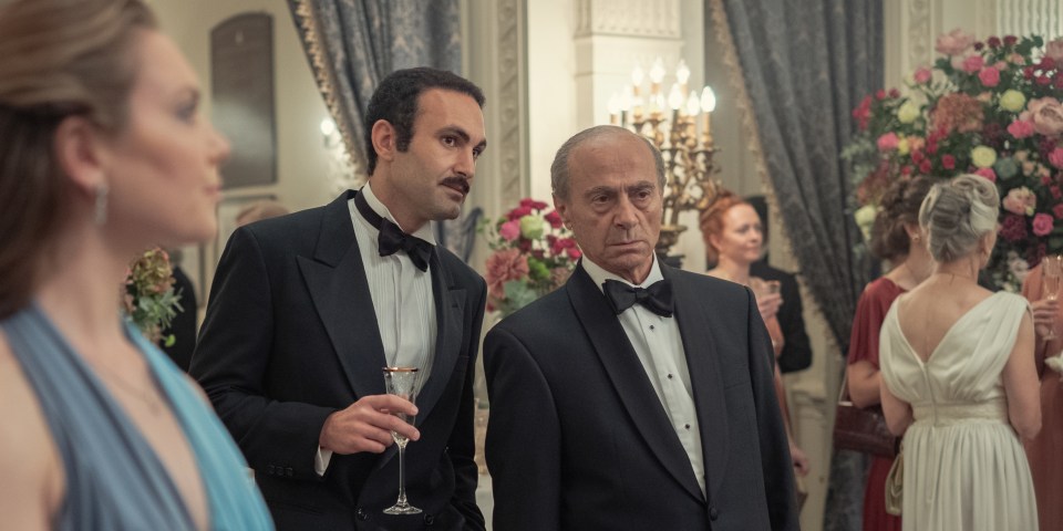 Khalid Abdalla as Dodi and Salim Dau as Mohammed Al Fayed in The Crown