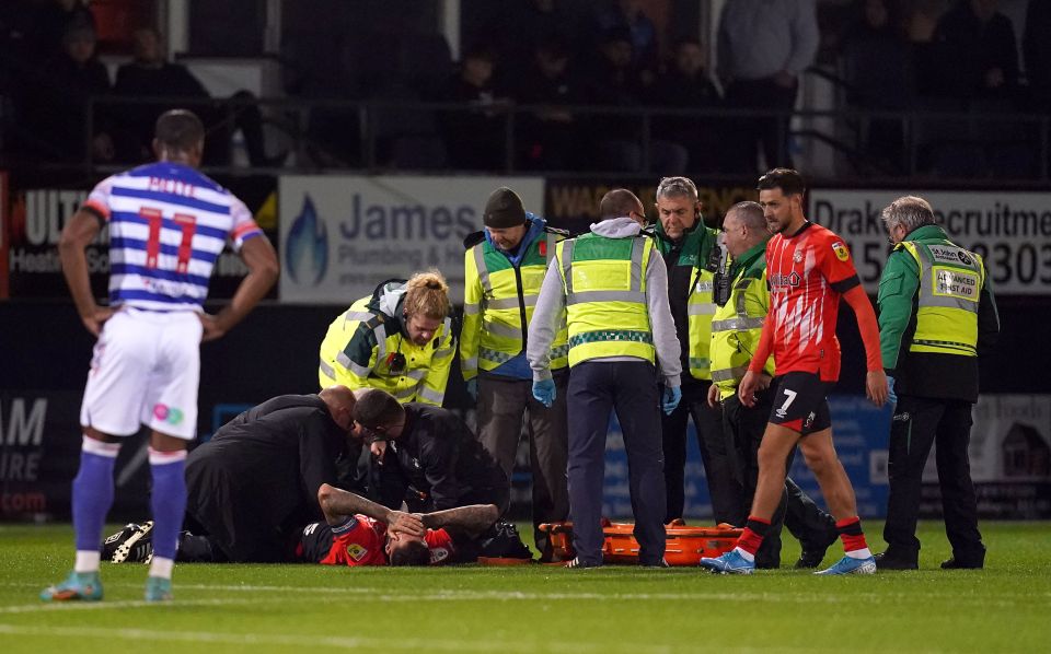 Luton captain Sonny Bradley suffered a horrific injury against Reading