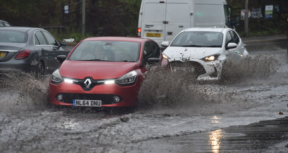 Motorists had to navigate through watery conditions near Manchester