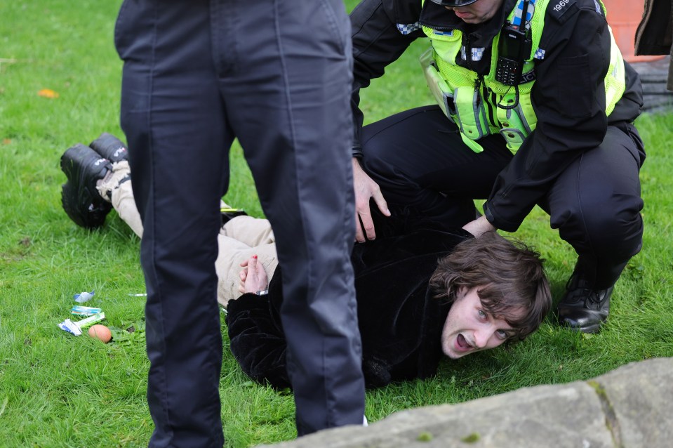 The yob was detained by cops during the walkabout in York