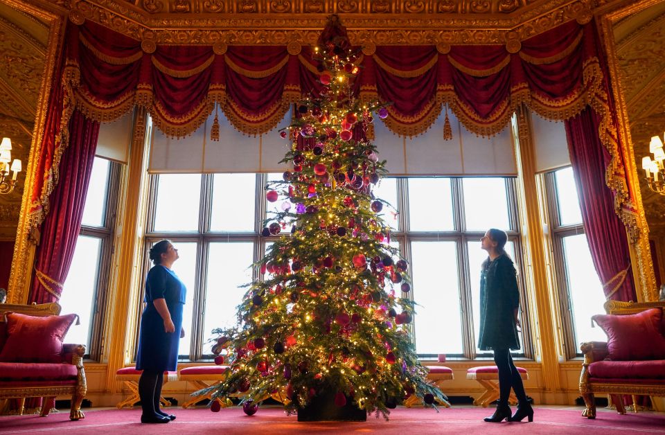 Fans earlier got a glimpse of the Christmas tree in the Crimson Drawing Room at Windsor Castle