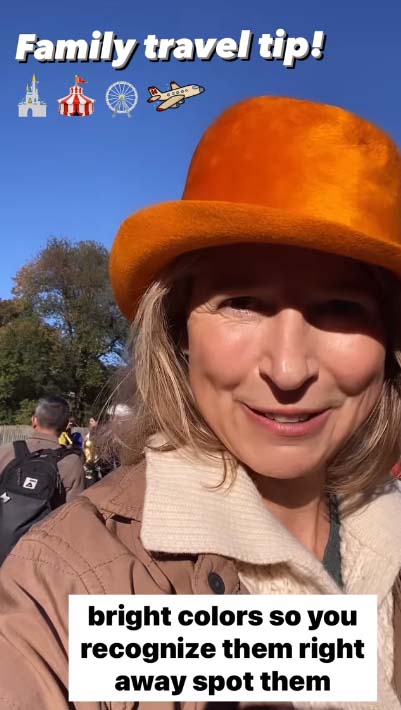 Samantha dresses her kids in bright colours and wears a recognisable hat