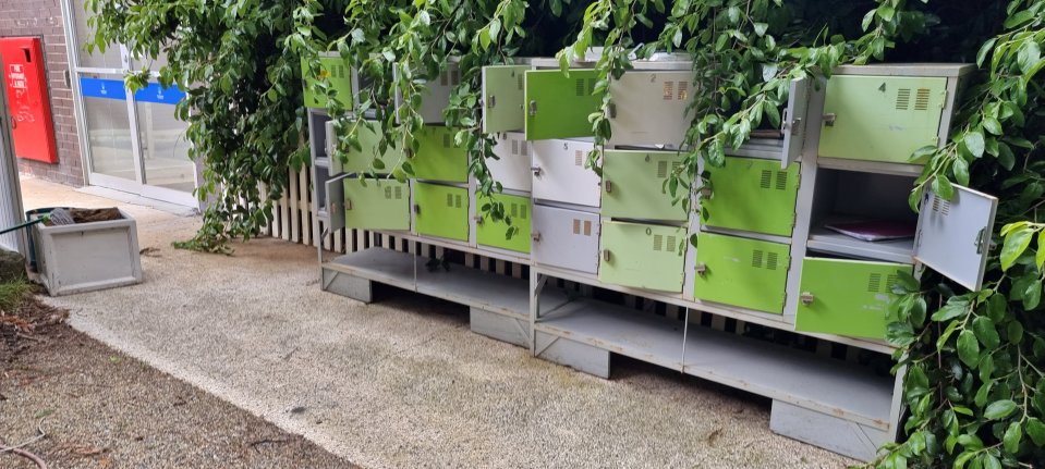 Erinsborough High School lockers have started to rust and become overgrown