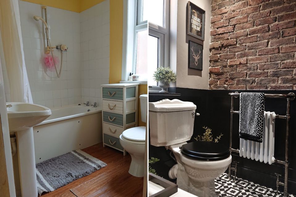 The bathroom looked completely different after the classy re-model