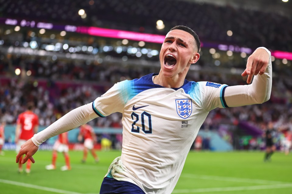 Phil Foden celebrates after making it 2-0 for the Three Lions