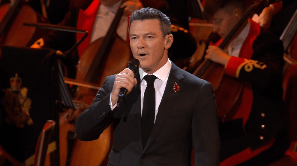 Actor Luke Evans sung a rousing rendition of I Vow To Thee My Country as a parade of veterans marched with Royal British Legion flags representing districts from across the nation