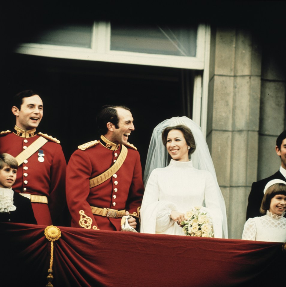 Princes Anne and Mark Phillips on their wedding day