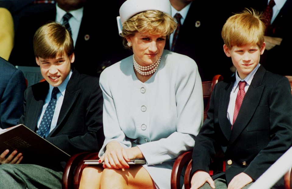 Princess Diana with her sons, Princes William and Harry in 1995