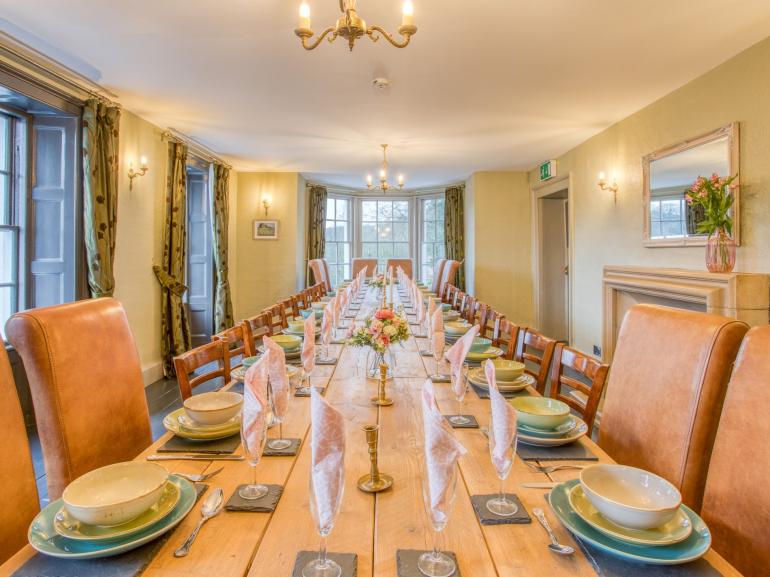 The dining room is big enough to fit all guests at once for a large group meal