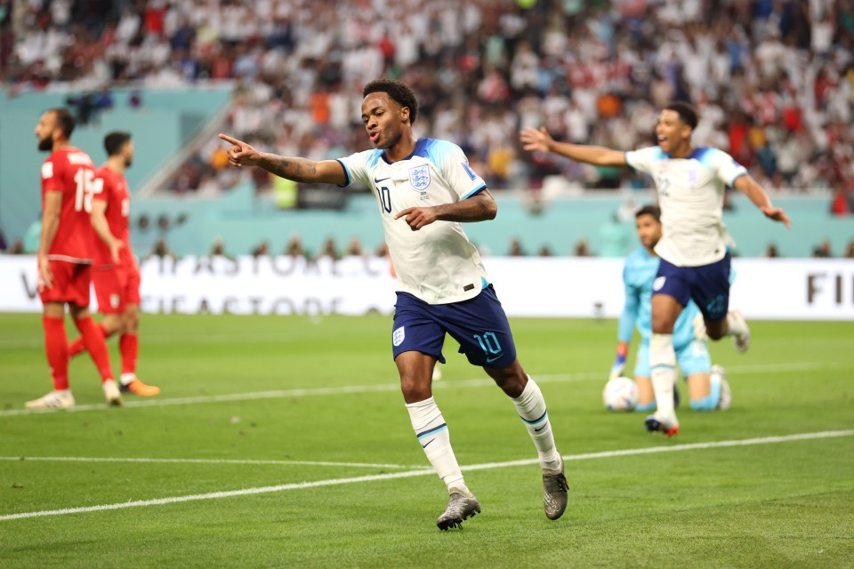 Sterling celebrates making it 3-0 before half-time