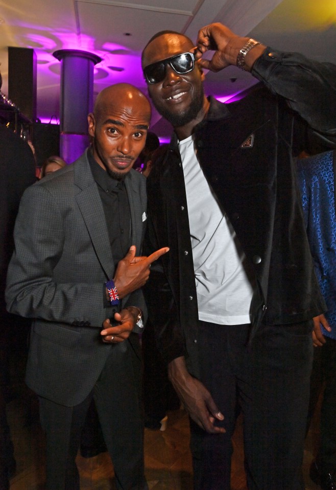 Legend Sir Mo Farah and grime star Stormzy look cheery at the party