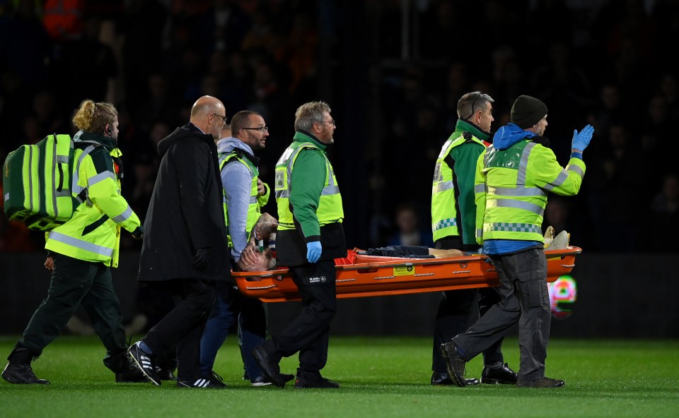 Luton star Sonny Bradley required oxygen before being stretchered off