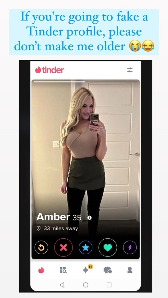 Emma Louise Jones shared a screenshot of a fake Tinder profile