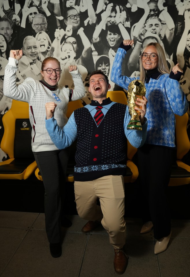 England fans wear knitted jumpers to keep warm during the World Cup