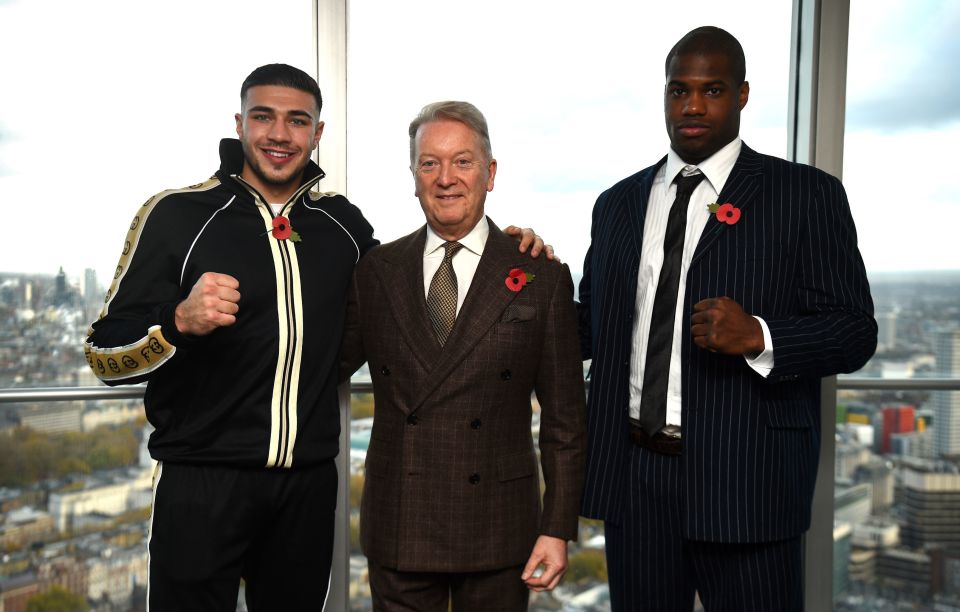 Tommy Fury pictured with Frank Warren and Daniel Dubois