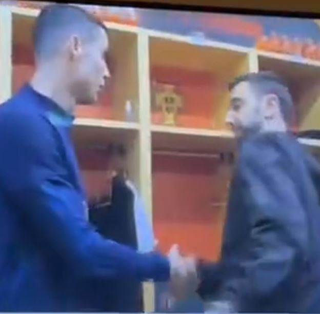 Fernandes appeared to have a frosty handshake with Ronaldo