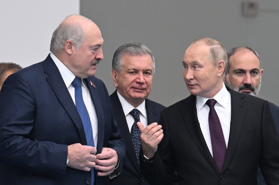 The MoD said it is likely Russia aims to 'portray Belarus, whose president Aleksandr Lukashenko is pictured with Putin, as increasingly complicit in the war'