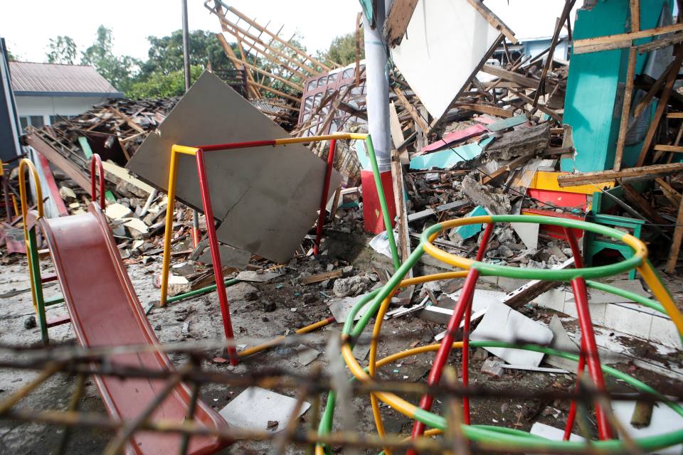 A destroyed nursery in Cianjur, West Java province, Indonesia