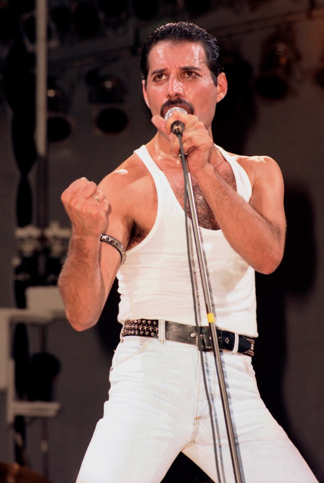 The late Freddie Mercury seen here performing at Live Aid in 1985