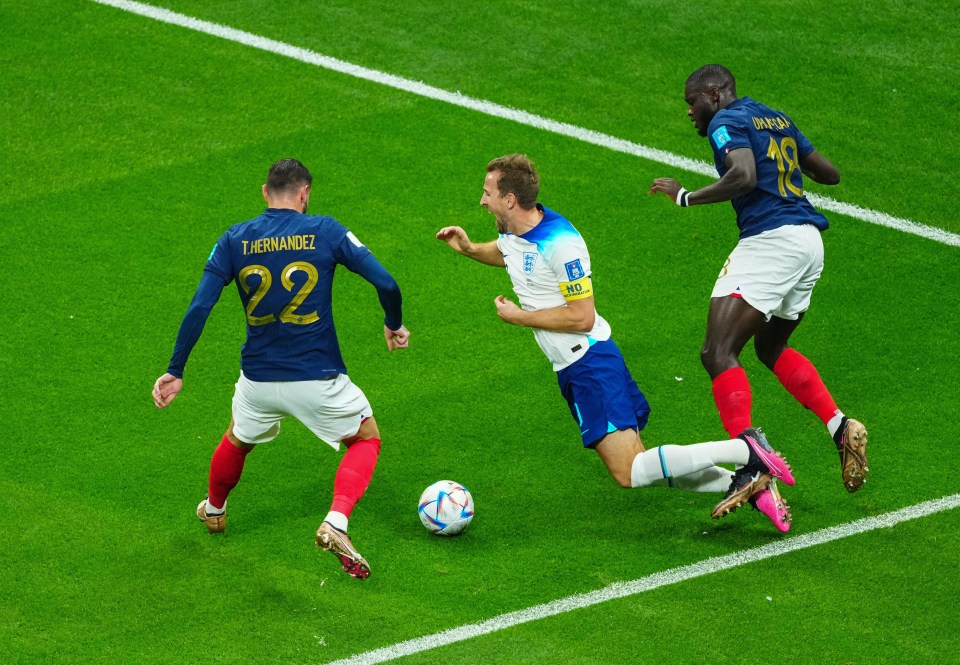 The French defender looked to catch his leg inside the box