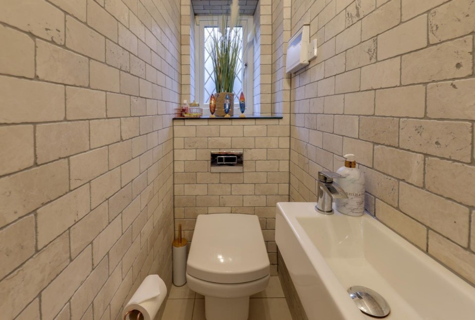 The adjoining bathtub and toilet