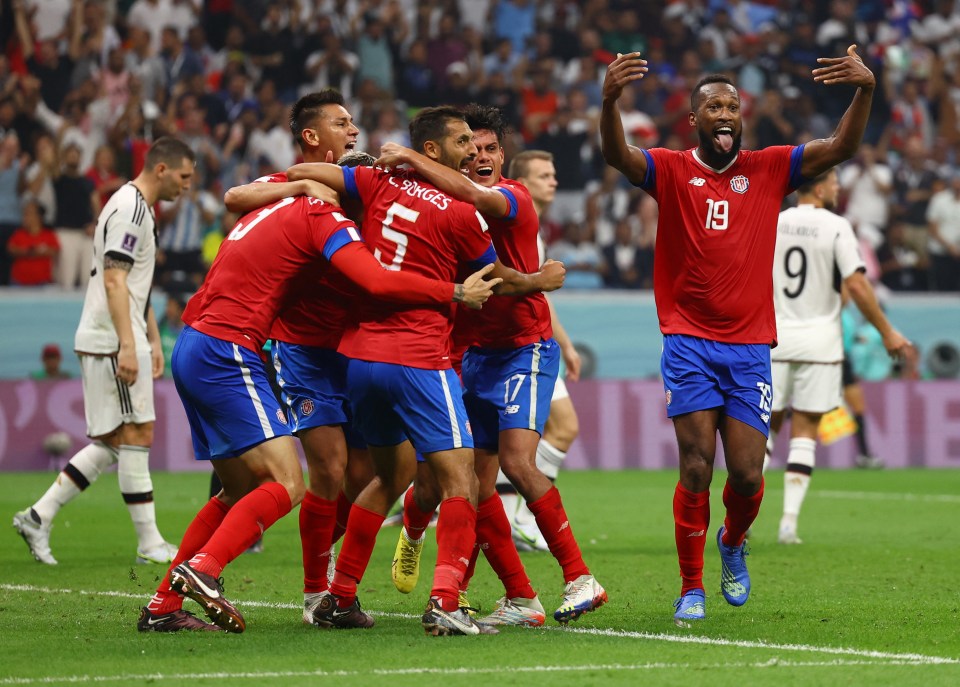 Juan Pablo Vargas celebrates after firing Costa Rica ahead against Germany