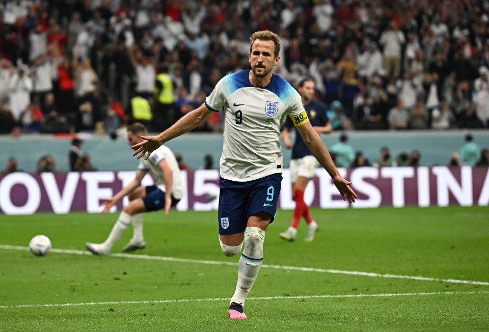 Harry Kane celebrates after scoring against France