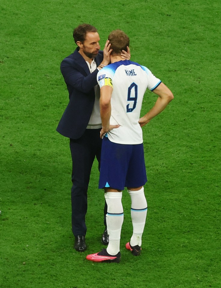 England’s Harry Kane and manager Southgate look dejected after England were eliminated from the World Cup