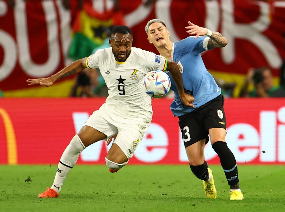 Jordan Ayew saw Ghana's hopes of progressing end against Uruguay